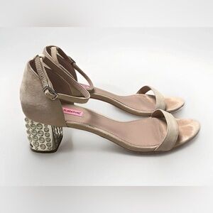 Betsey Johnson Heels Nyla Blush Pink Silver Pearl Open Toe Shoes Sz 10 Dressy